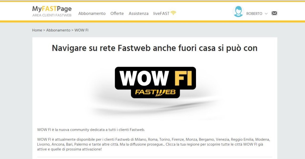 Linea wifi gratis WOW FI Fastweb